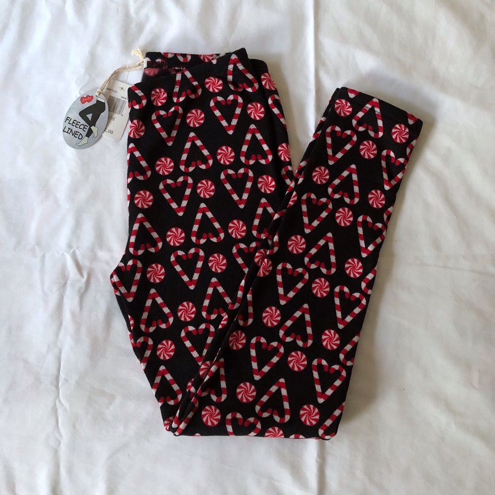 NWT Poof! Fleece Lined Candy Cane Leggings, S/M